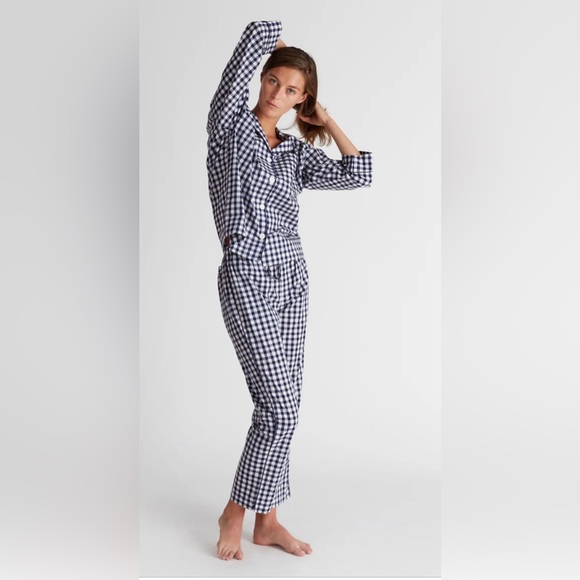 Sleepy Jones Marina Pajama Set in Large Navy Gingham - Picture 3 of 3
